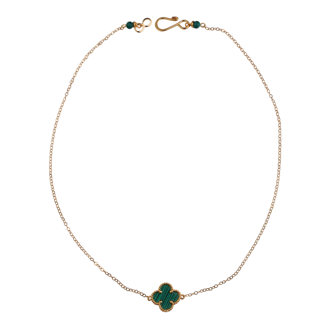 14k Gold Filled Chain Malachite Clover Necklace