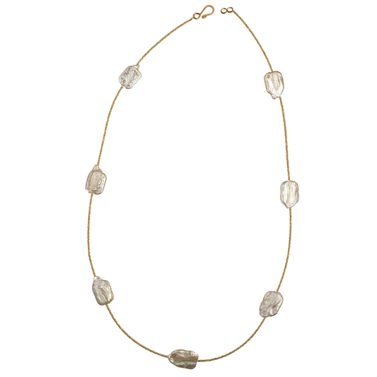 Square Baroque pearl on gold Henrietta 27" necklace