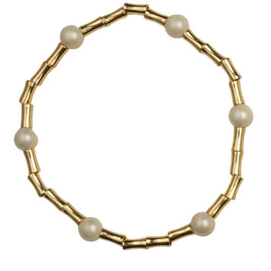 18k gold plated bamboo, 6 pearl bracelet