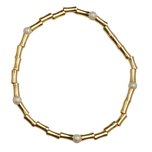 18k gold plated bamboo, 5 Shell pearl bracelet