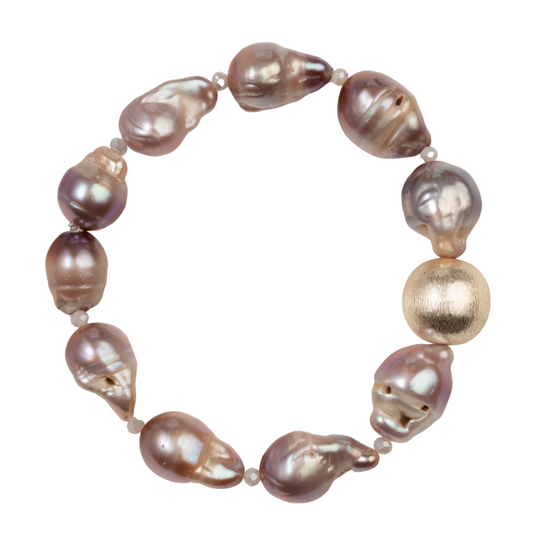 Cherry Baroque Pearl Gold Ball Bracelet