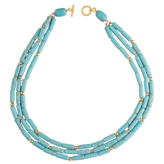 Multi Strand Turquoise Tube, 18k Gold Necklace