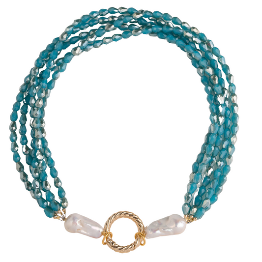 Multi Strand Sea Crystals, Baroque Pearl Necklace