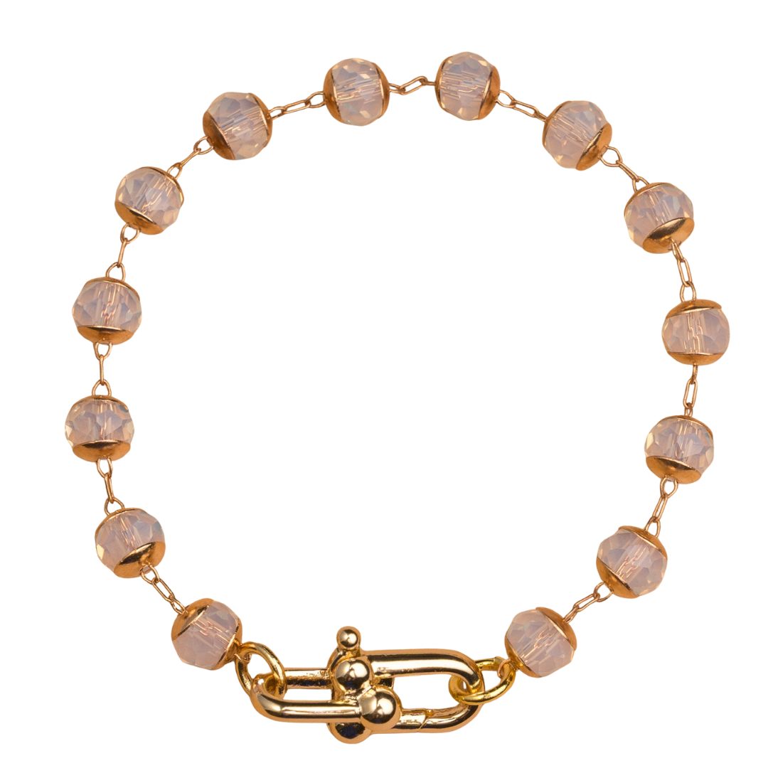 Horsebit Clasp Bracelet, Cream Crystal Chain