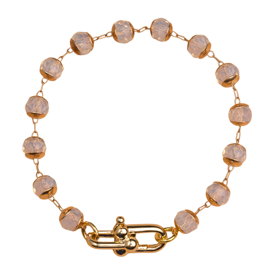 Horsebit Clasp Bracelet, Cream Crystal Chain
