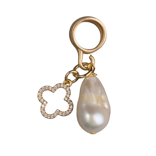 Gold Bail with Baroque Pearl & Pave Clover Charm