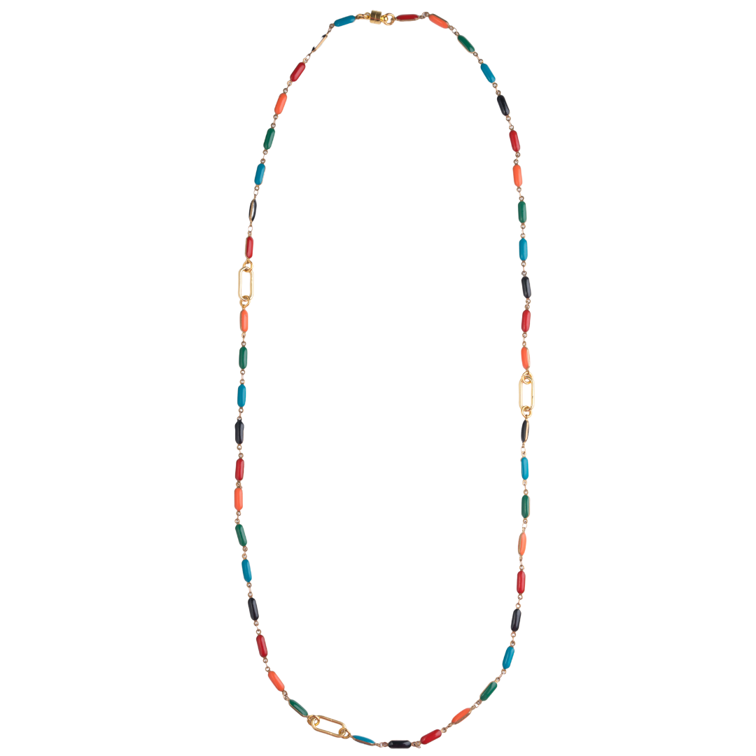 Multi Color Bar Enamel, Paperclip Chain Necklace