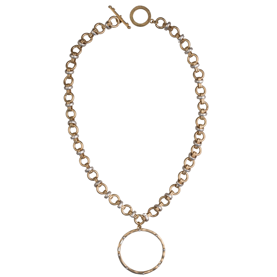 Matte Gold Circle Chain with Silver Accent Necklace