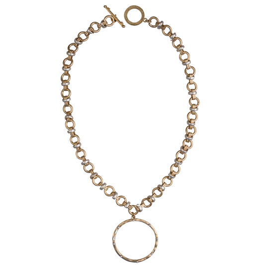 Matte Gold Circle Chain with Silver Accent Necklace