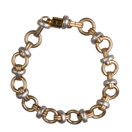 Matte Gold Circle Chain with Silver Accent Bracelet