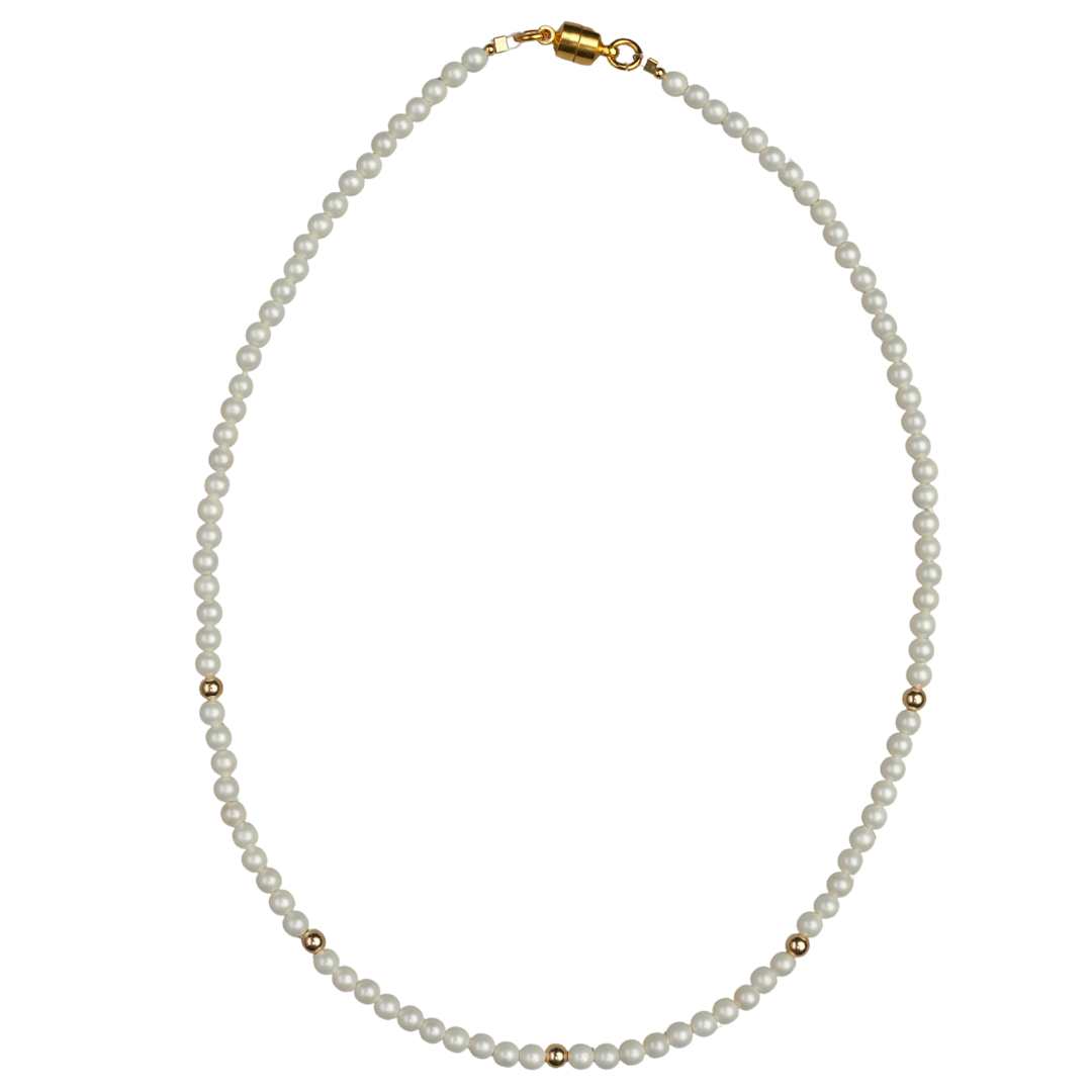 Shell pearl, 14k gold ball necklace