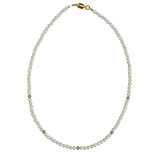 Shell pearl, 14k gold ball necklace
