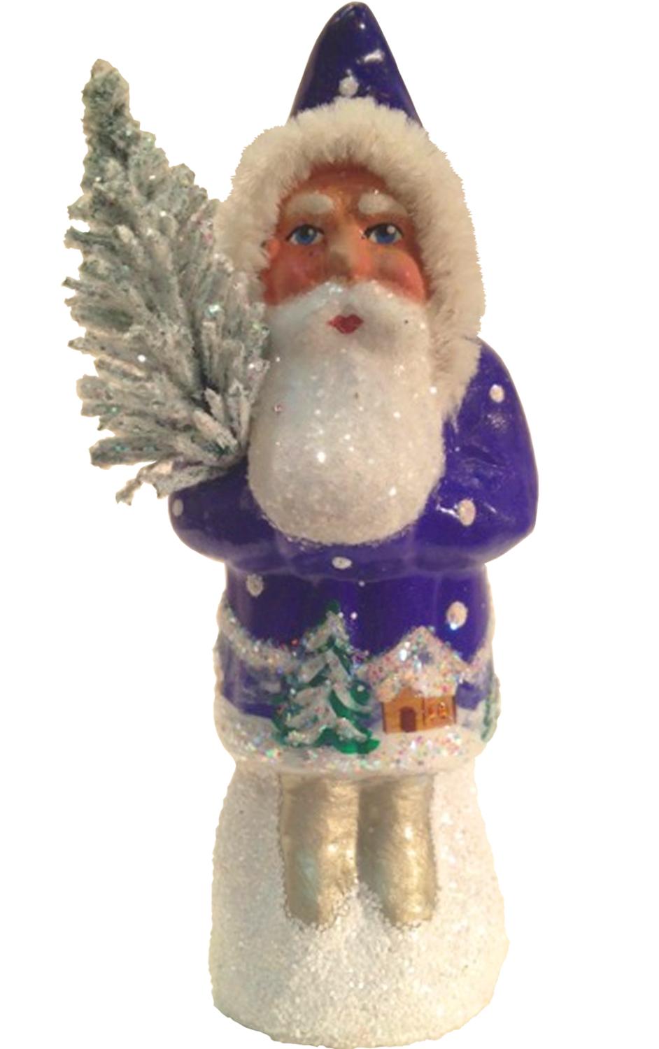 Santa Blue Coat with Tree - 3.5"H x 1.5"W x 1.25"D