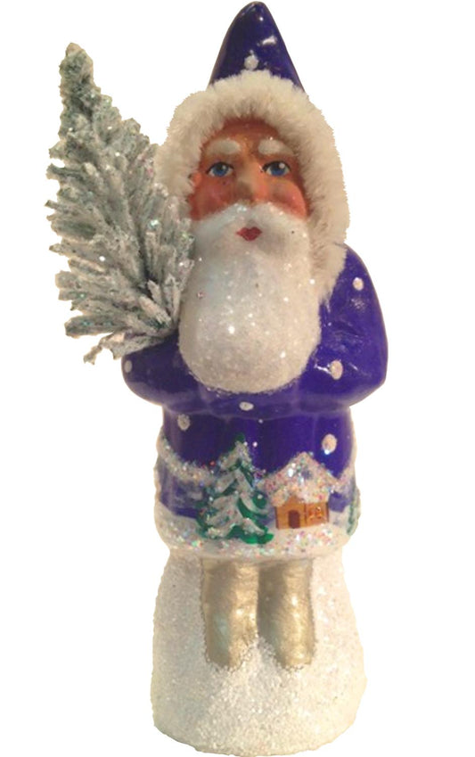 Santa Blue Coat with Tree - 3.5"H x 1.5"W x 1.25"D