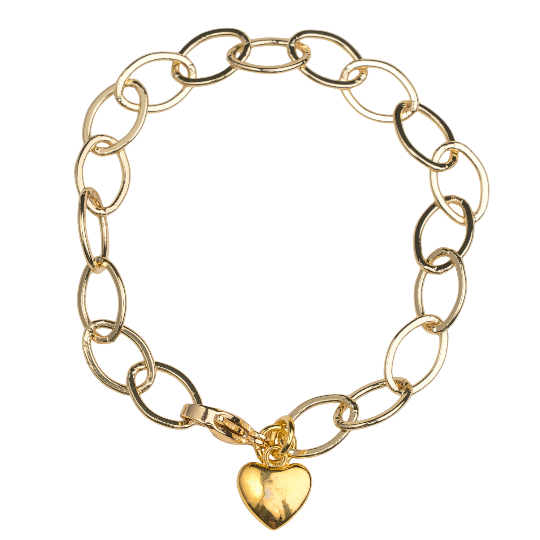 Heart Charm Bracelet, Gold Oval Chain