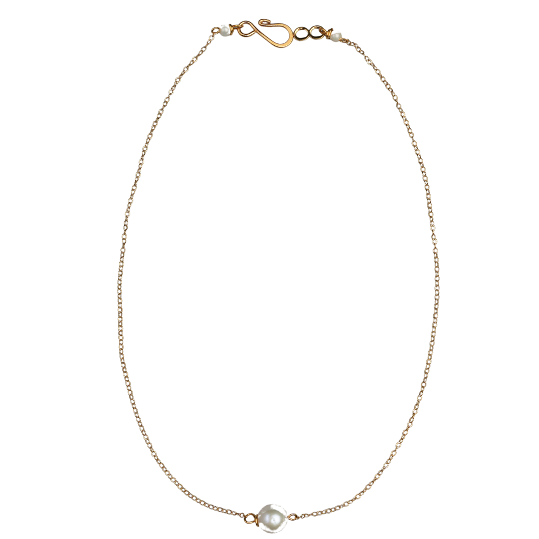 14K gold chain, freshwater pearl necklace