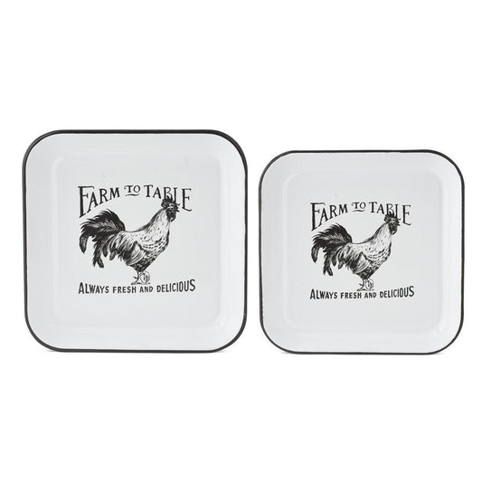 Square Rooster Plates Set/2