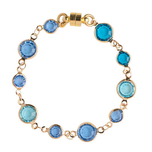 Mixed Blue Crystal, Gold Bracelet