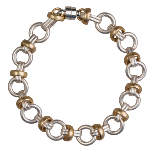 Matte Silver Circle Chain with Gold Accent Bracelet