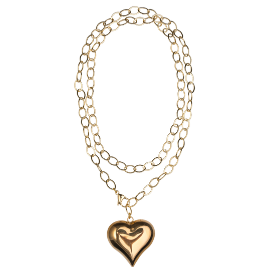Puffy Heart Necklace 36 in. Gold Oval Chain