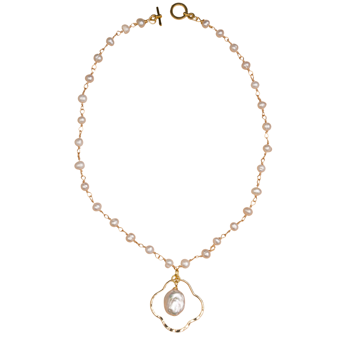 Baroque Pearl Necklace, Pearl Chain, Gold Clover
