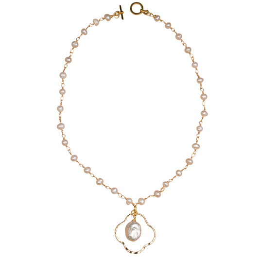 Baroque Pearl Necklace, Pearl Chain, Gold Clover