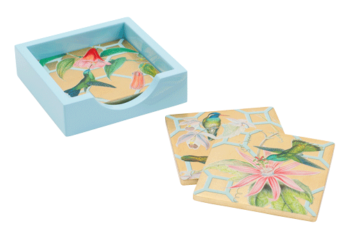 Hummingbird Trellis Gold Lacquer Coaster Set/4
