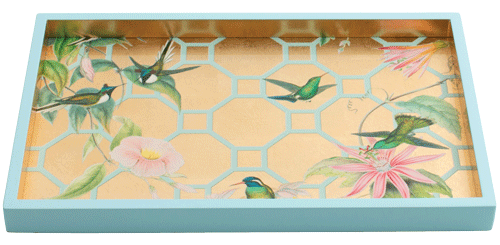 Hummingbird Trellis Gold Lacquer Small Rectangular Tray