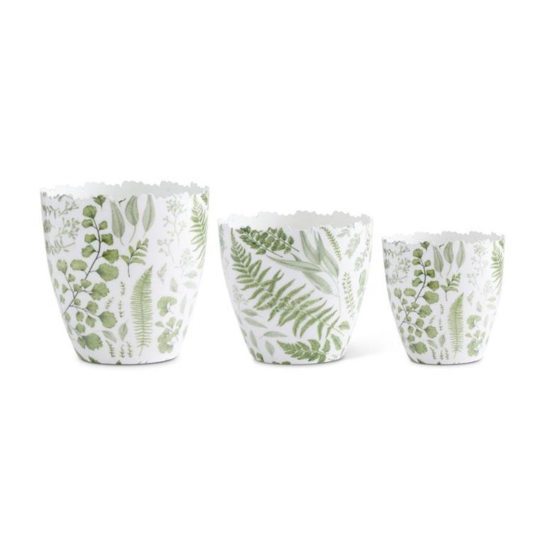 Set of 3 Fern Enameled Pots