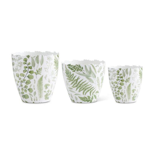 Set of 3 Fern Enameled Pots