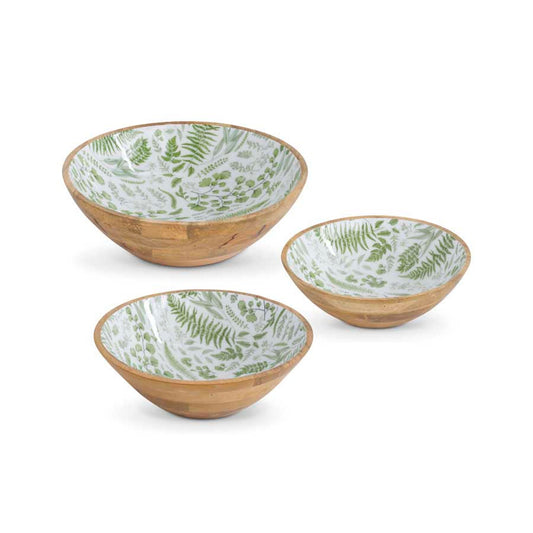 Wooden Bowl Sm Fern Enamel