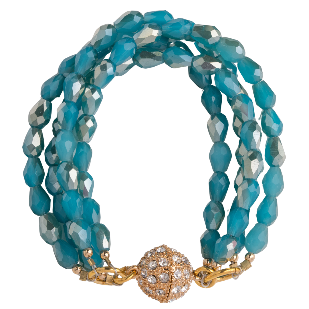 Multi Strand Sea Crystal, Pave Clasp Bracelet