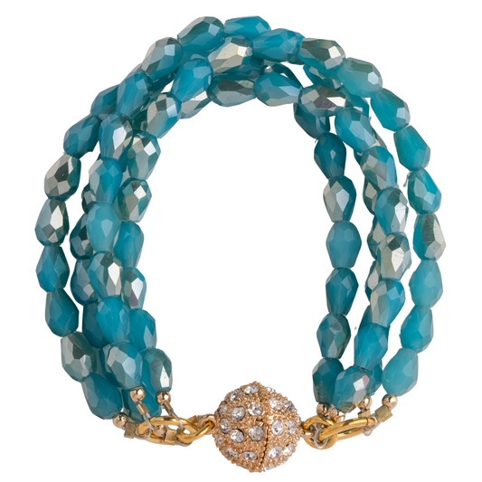Multi Strand Sea Crystal, Pave Clasp Bracelet
