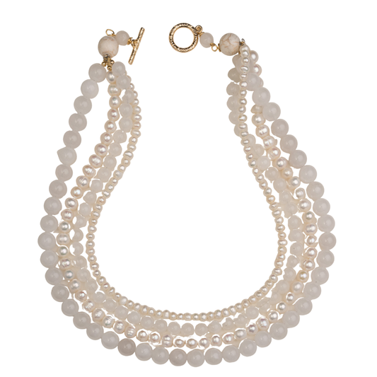 Freshwater Pearl Necklace, Multi Strand Snow Agate