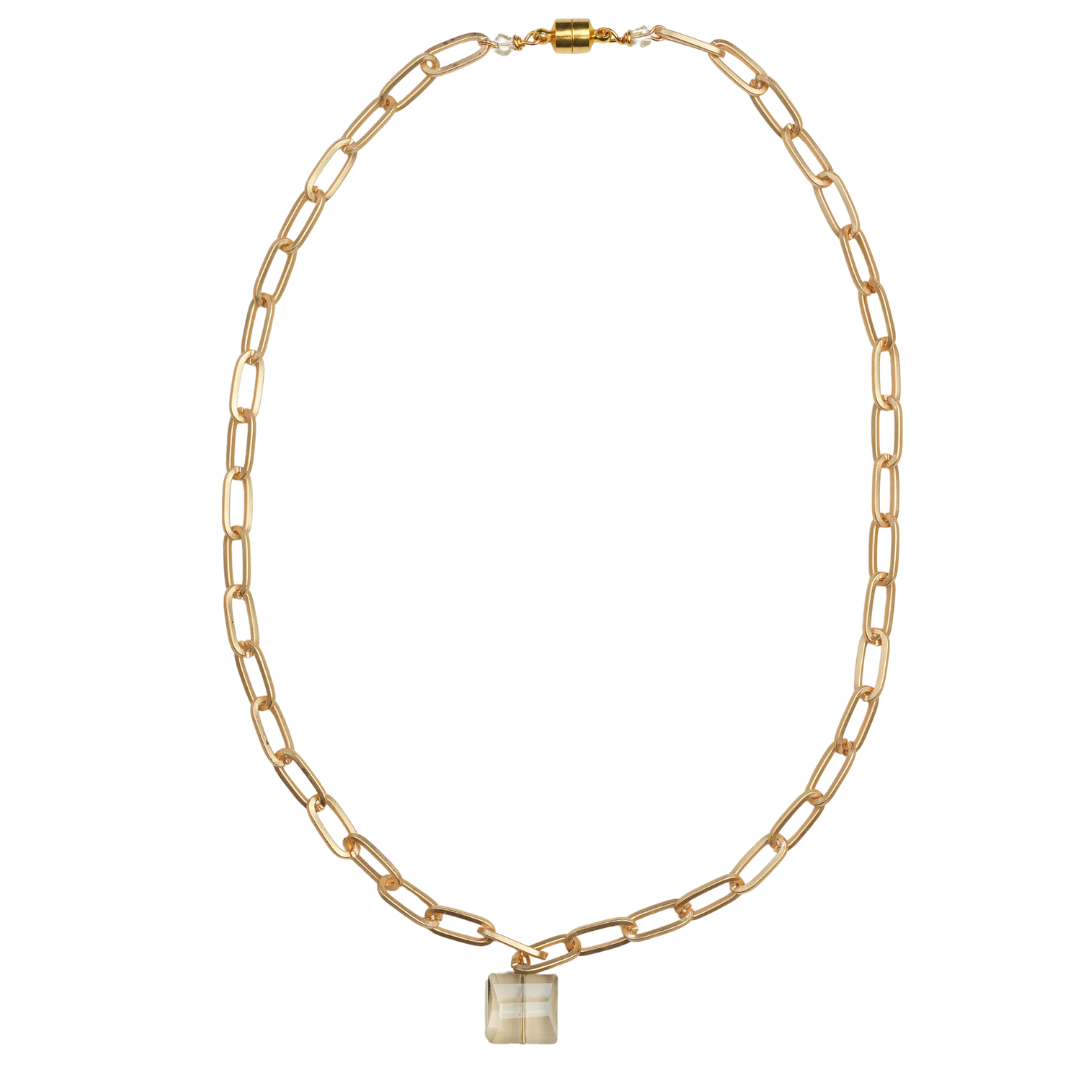 Matte gold paperclip chain, champagne crystal necklace