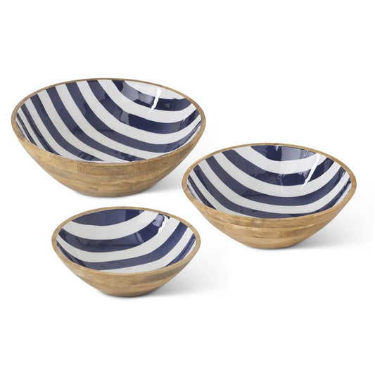 Wooden Bowl Med. Blue Stripe