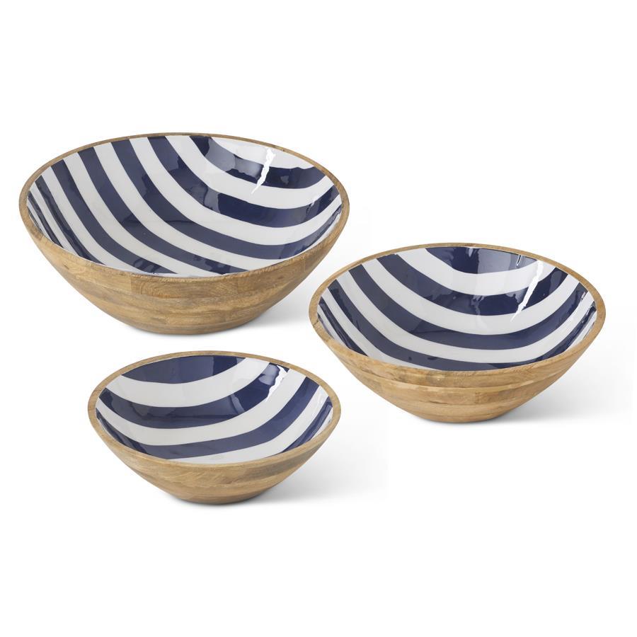Wooden Bowl Sm. Blue Stripe