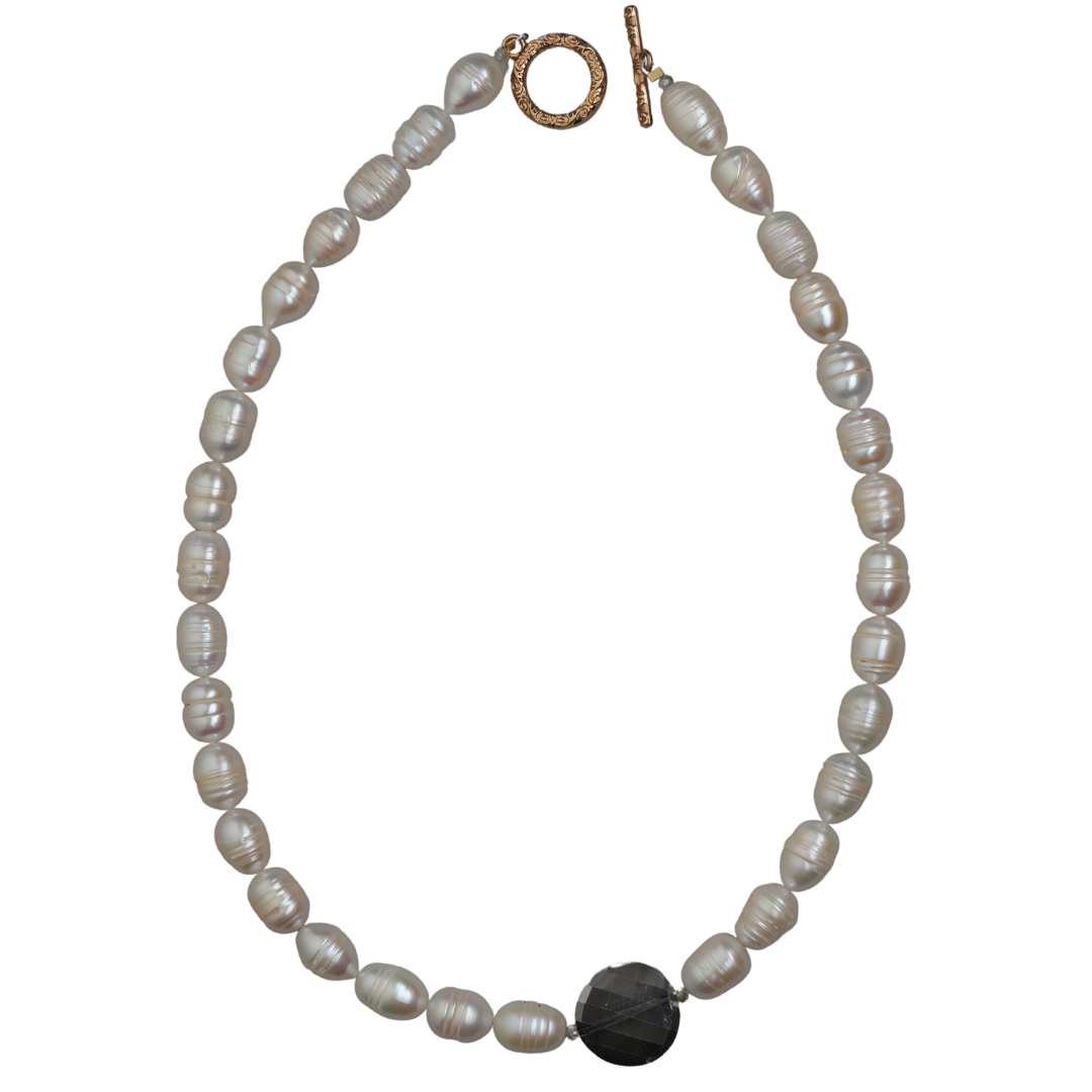 Silver Pearl, Platinum Crystal Necklace