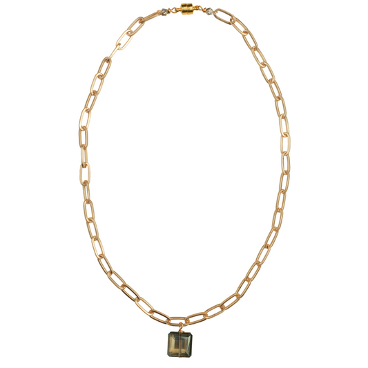 Matte gold paperclip chain, Ombre crystal necklace