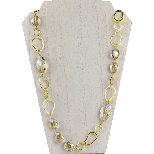 Champagne Crystals, Gold Amoeba Chain Necklace