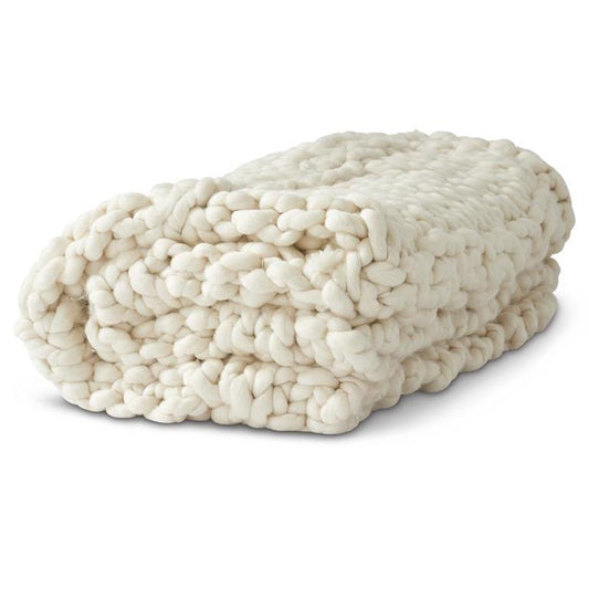 60" Cream Hand Knit Braided Throw Blanket