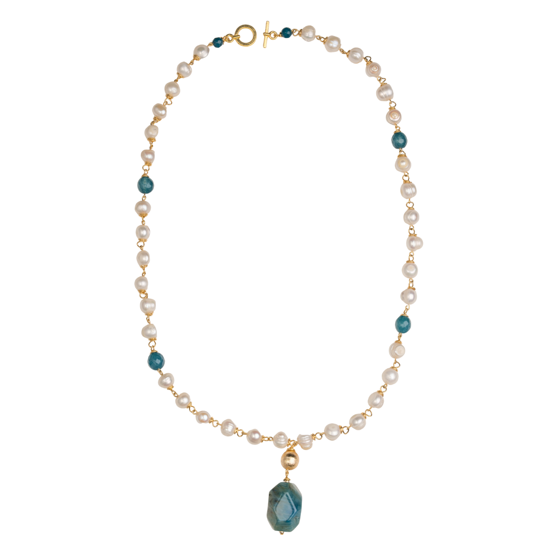 Pearl Chain Sea Agate Necklace