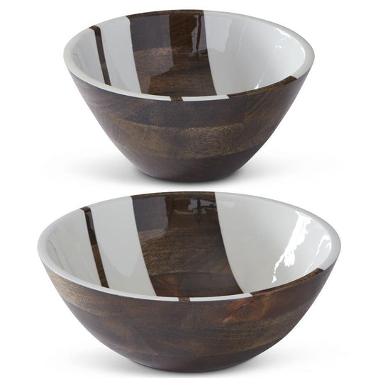 Sm Mango Wood Enamel Striped-9.75"