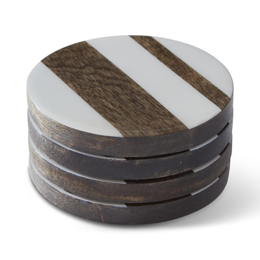4" Mango Wood Enameled Striped Coasters