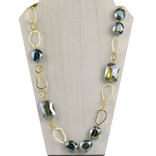 Ombre Crystals, Gold Amoeba Chain Necklace