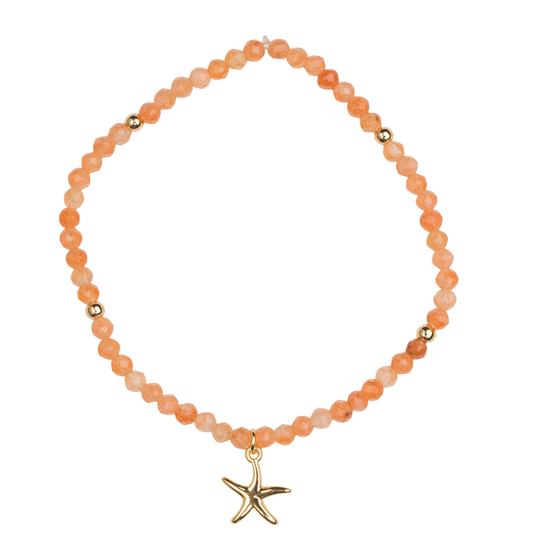 Coral Agate 18kt Gold Starfish Charm Bitsy Bracelet