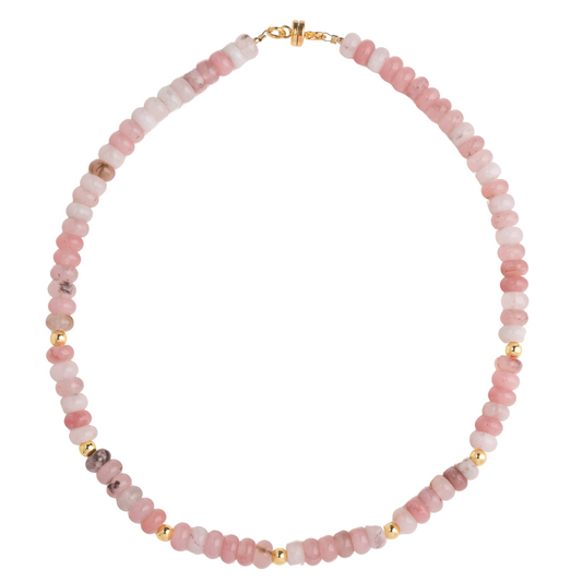 Rondelle Agate (Pink tone), 18k gold ball necklace