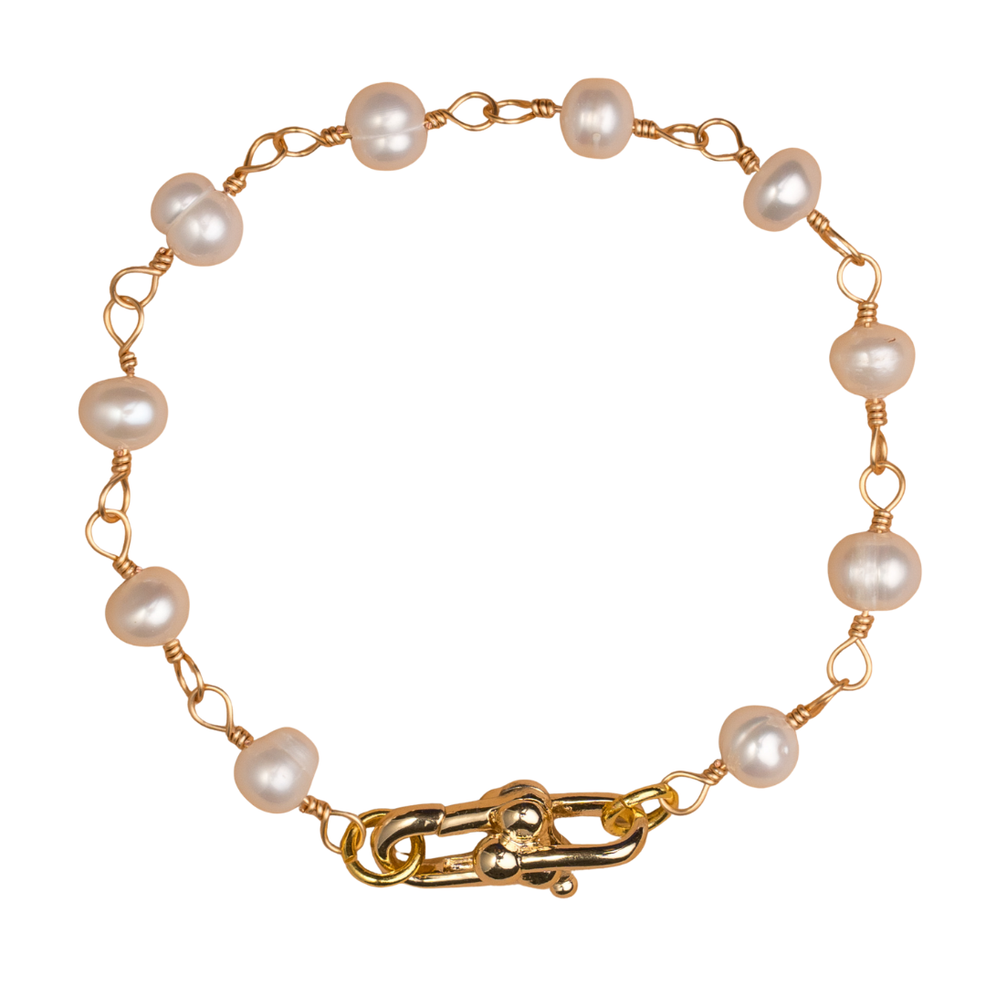 Horsebit Clasp Bracelet, Pearl Chain