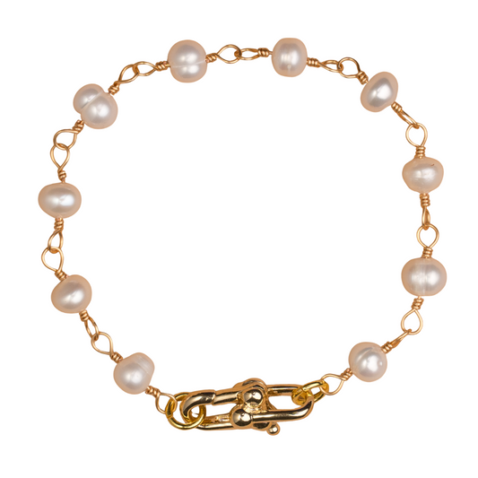 Horsebit Clasp Bracelet, Pearl Chain