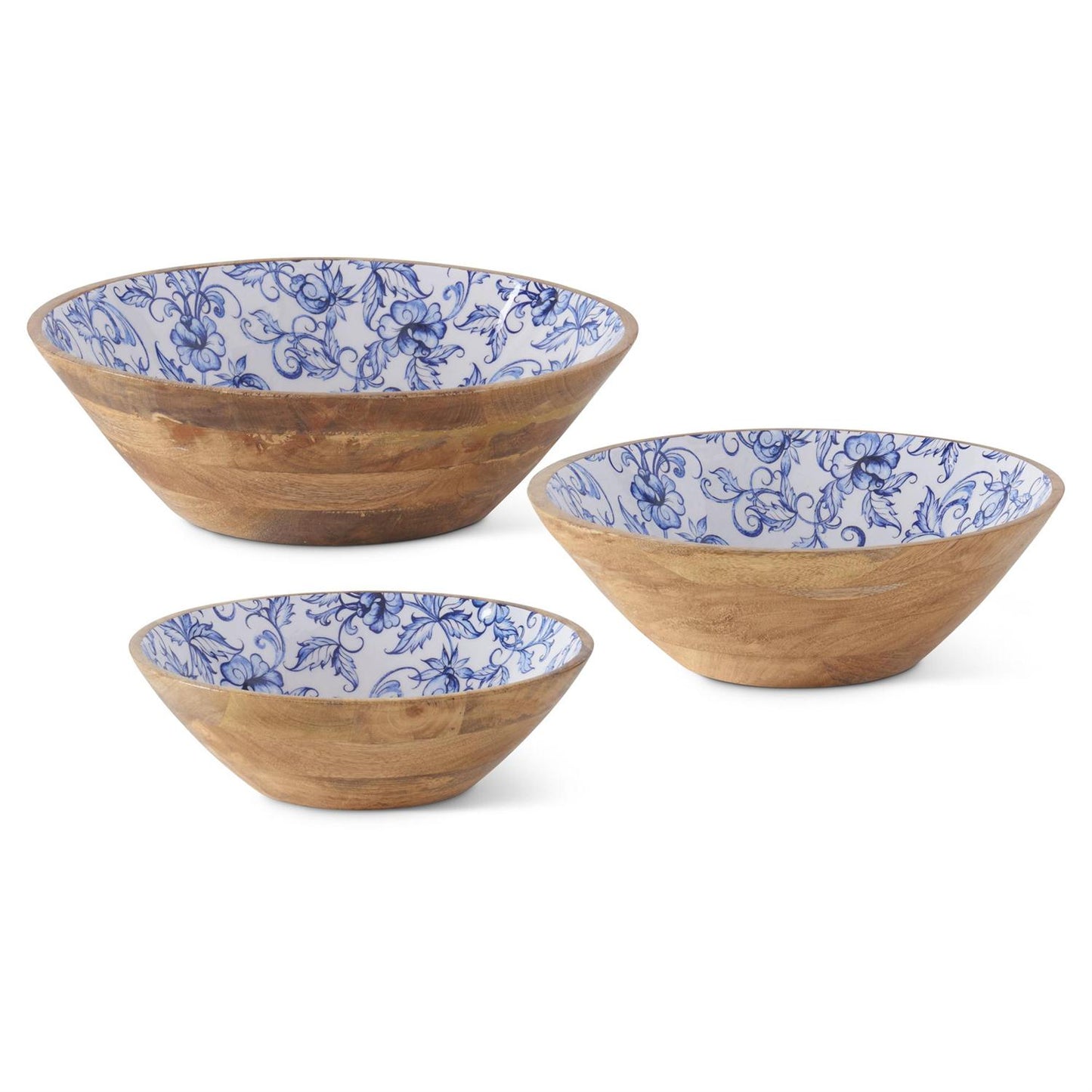 Wood Bowl Med Blu Floral Enamel